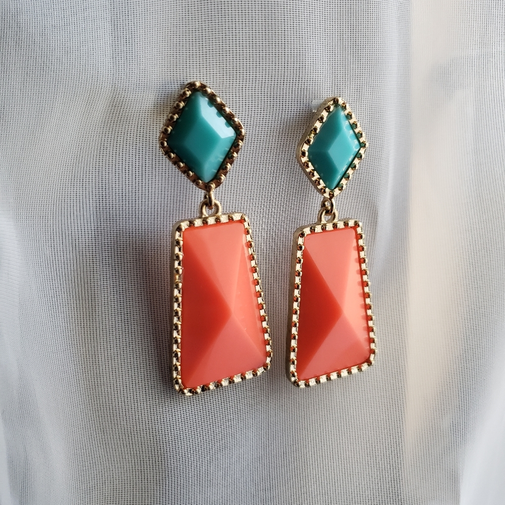 Turquoise and Coral Dangle Earrings